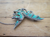 Antique Sterling Silver Green Enamel Dragon Brooch - Yesteryear Essentials
 - 3