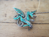 Antique Sterling Silver Green Enamel Dragon Brooch - Yesteryear Essentials
 - 7