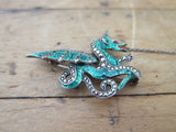 Antique Sterling Silver Green Enamel Dragon Brooch - Yesteryear Essentials
 - 10