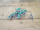 Antique Sterling Silver Green Enamel Dragon Brooch - Yesteryear Essentials
 - 8