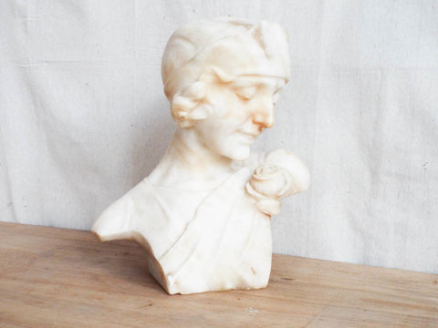 1920s Art Deco Alabaster Marble Sculpture Female Bust Flapper Style - Yesteryear Essentials
 - 1