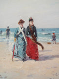 Antique French Signed Oil Painting of Beach Scene by Paul Rossert, Paris