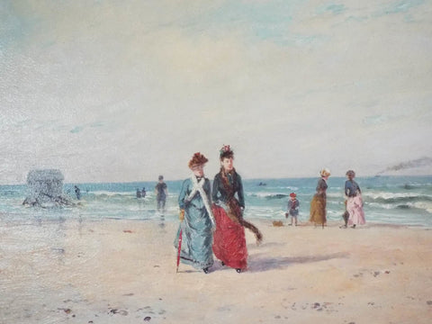 Antique French Signed Oil Painting of Beach Scene by Paul Rossert, Paris