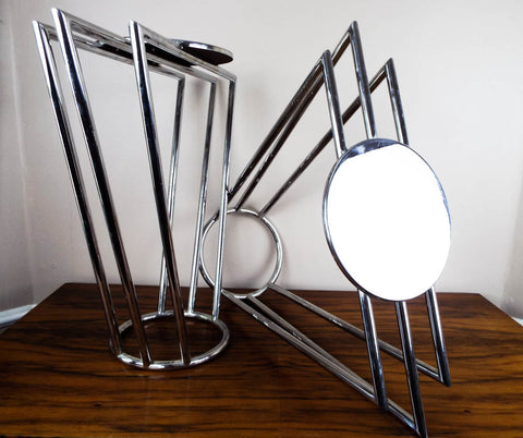 Vintage Art Deco Machine Age Chrome Skyscraper Design Side Tables - Yesteryear Essentials
 - 1