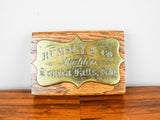 Antique American Brass Corporate Sign for Rumsey & Co Seneca, NY