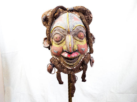 Vintage Bamileke Cameroon African Wooden Beaded Mask