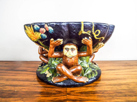 Vintage Ceramic Majolica Figural Tropical Fruit Bowl