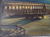 Vintage 1950s Oil Painting Atmospheric Train Station by F Celchados Mexico