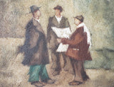 Vintage Oil on Canvas Impressionism Textured Painting of Men in Street Scene by Emil