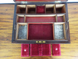 Antique Victorian Jewelry Wooden Box Safe w Secret Drawer