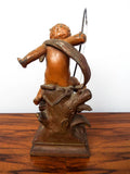 Antique Spelter French Sculpture August Moreau Boy Fishing