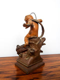 Antique Spelter French Sculpture August Moreau Boy Fishing