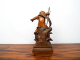 Antique Spelter French Sculpture August Moreau Boy Fishing