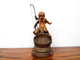 Antique Spelter French Sculpture August Moreau Boy Fishing