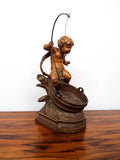 Antique Spelter French Sculpture August Moreau Boy Fishing