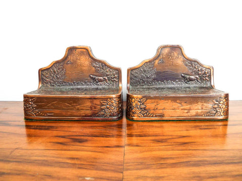 Arts and Crafts Copper Clad Bookends ~  Kronheim Oldenbusch