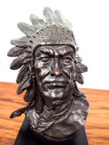 Vintage Signed Bronze Indian Chief Bust Sculpture ~ Bernard Kim