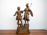 Antique Metal 19th C Sculpture Siegfried & Brunhild Germanic Folk Figural Statue