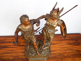 Antique Metal 19th C Sculpture Siegfried & Brunhild Germanic Folk Figural Statue