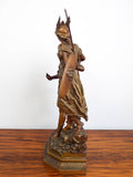 Antique Metal 19th C Sculpture Siegfried & Brunhild Germanic Folk Figural Statue