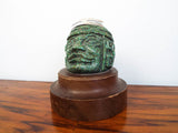 Vintage Green Stone Mayan Bust Head Sculpture Statue w/ Silver Crown