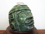 Vintage Green Stone Mayan Bust Head Sculpture Statue w/ Silver Crown