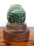 Vintage Green Stone Mayan Bust Head Sculpture Statue w/ Silver Crown