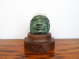 Vintage Green Stone Mayan Bust Head Sculpture Statue w/ Silver Crown