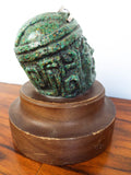 Vintage Green Stone Mayan Bust Head Sculpture Statue w/ Silver Crown