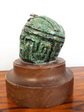 Vintage Green Stone Mayan Bust Head Sculpture Statue w/ Silver Crown