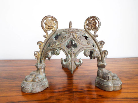 Antique French Bronze Trefoil Architectural Base