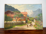 Original Signed I Keiser Oil Canvas Painting of Mountain Landscape