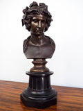 Antique 19th C French Bronze Bacchus Bust Sculpture ~ F Barbedienne