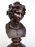 Antique 19th C French Bronze Bacchus Bust Sculpture ~ F Barbedienne