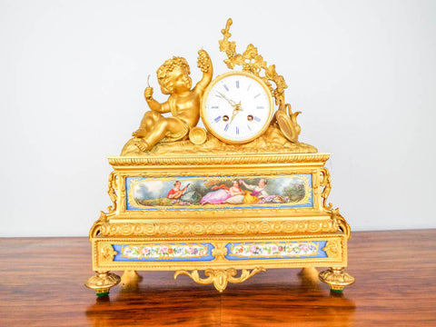 Antique French 19th C Aubert Klaftenberger Paris Louis XV Ormolu Mantel Clock