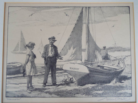 Vintage Signed Gordon Grant (1875-1962) Namesake Lithograph Sailing Boat Nancy