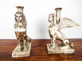 Vintage 1970s Hollywood Regency Female Greek Sphinx Candle Holders Sculptures