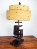 Retro Wooden Mid Century Table Lamp with Western Hide Shade