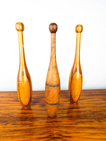 Antique Wooden Juggling Pins Wooden Indian Clubs Exercise Tossing Clubs 1900