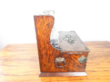 Antique Victorian English Oak Tantalus Tabletop Cigarette Box Secret Drawer 1880