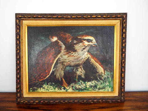 Vintage Original Signed Oil Painting Wild Hunting Bird Hawk Art Z Sopinski 1972