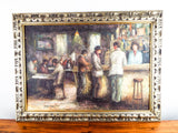 Vintage Signed Oil On Canvas Painting of a Bar Scene