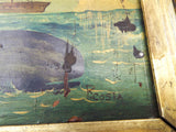 Antique Primitive Folk Art Whaling Oil on Panel Painting Signed by R Costa 1840s