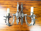 Antique Pair Of Victorian Double Art Nouveau Decorative Wall Sconces