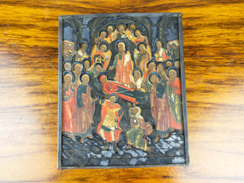 18th C Antique Religious Painted Icon Dormition Orthodox Art Mary Mother of God