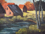 Vintage Signed Landscape Country Oil Painting Cottage River Arline Michaelson