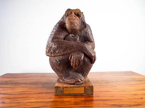 Vintage Clay Sculpture of Chimpanzee Mother & Child by Eda Martinek Henry