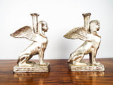 Vintage 1970s Hollywood Regency Female Greek Sphinx Candle Holders Sculptures