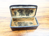 Antique 19th C Lacquered Wood Tobacco Snuff Pill Box Miniature Silver Inlaid Box