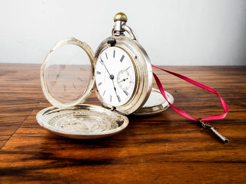 Antique Large American Coin Silver Full Hunter Pocket Watch ~ Illinois Watch Co